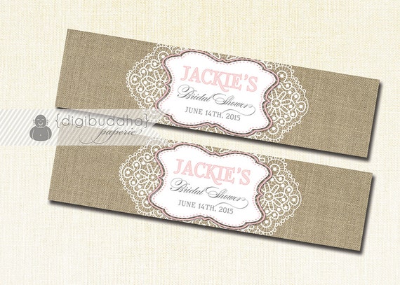 Lace Burlap Water Bottle Labels Drink Labels Shabby Chic Rustic Pink lace-burlap-water-bottle-labels-drink-labels-shabby-chic-rustic-pink