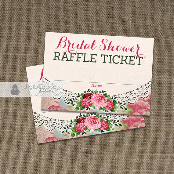 Bridal Shower Raffle Ticket INSTANT DOWNLOAD Shabby Chic Roses