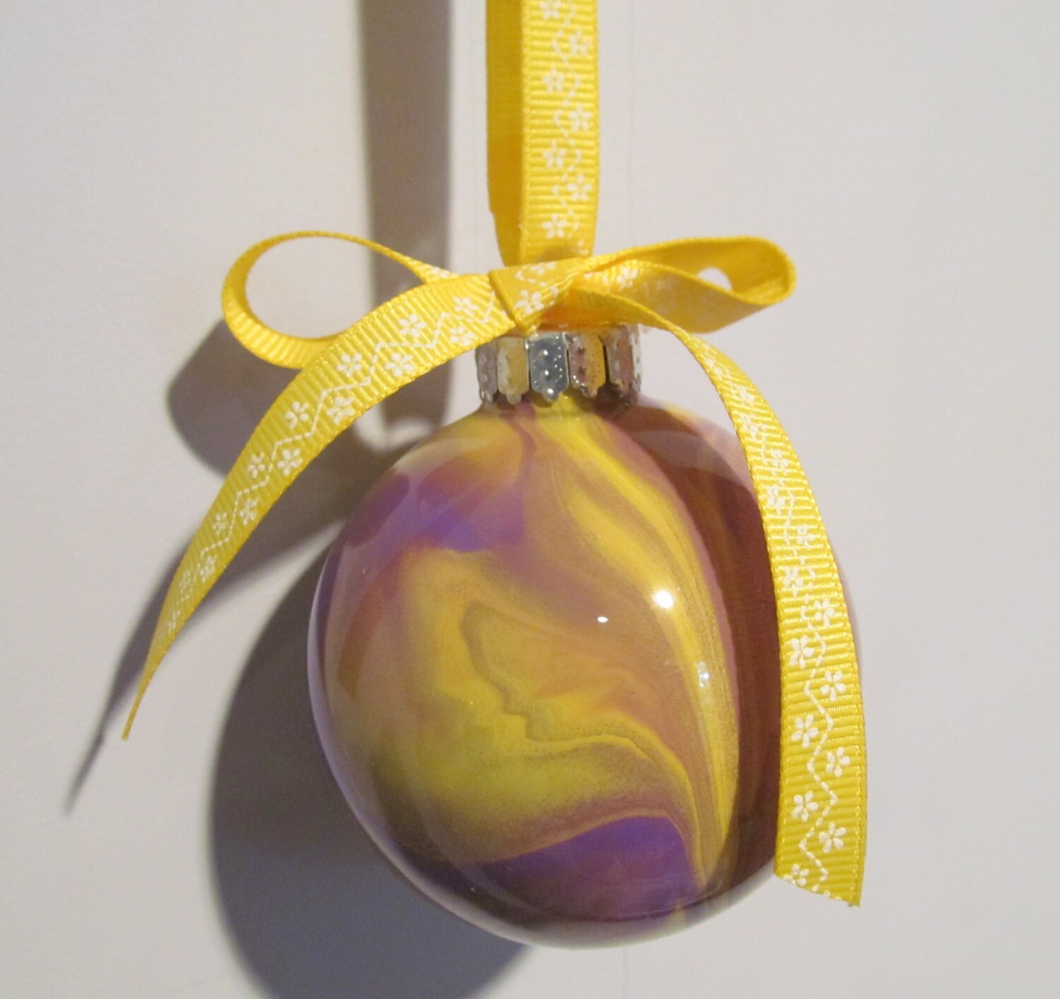 Medium Purple and Yellow Painted Glass Ornament
