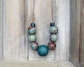 Green robin egg necklace / Ceramic necklace/Green and Brown  necklace - JullMade