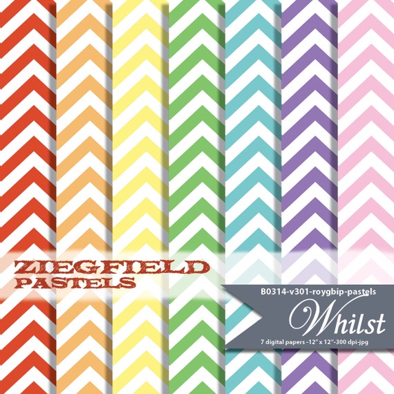 Pastel chevron digital paper, scrapbooking red orange yellow green blue purple pink : b0314 v301 roygbip pastel Il_570xn