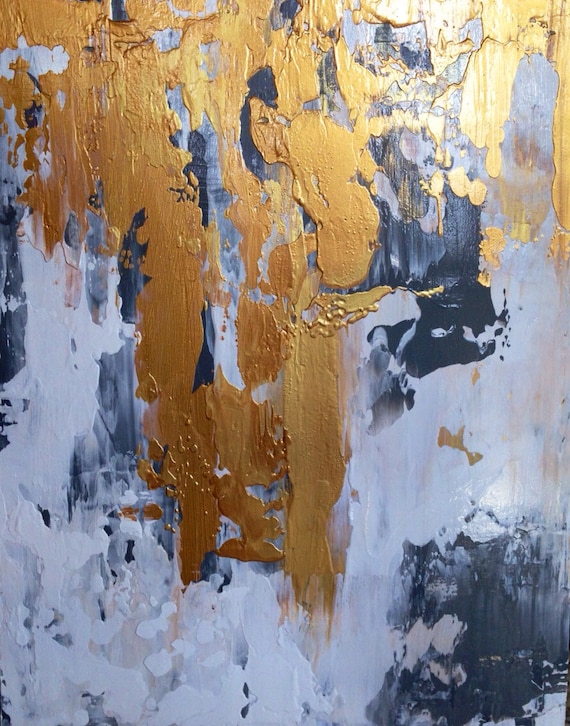 Abstract Painting Gold White and Grey 11x14