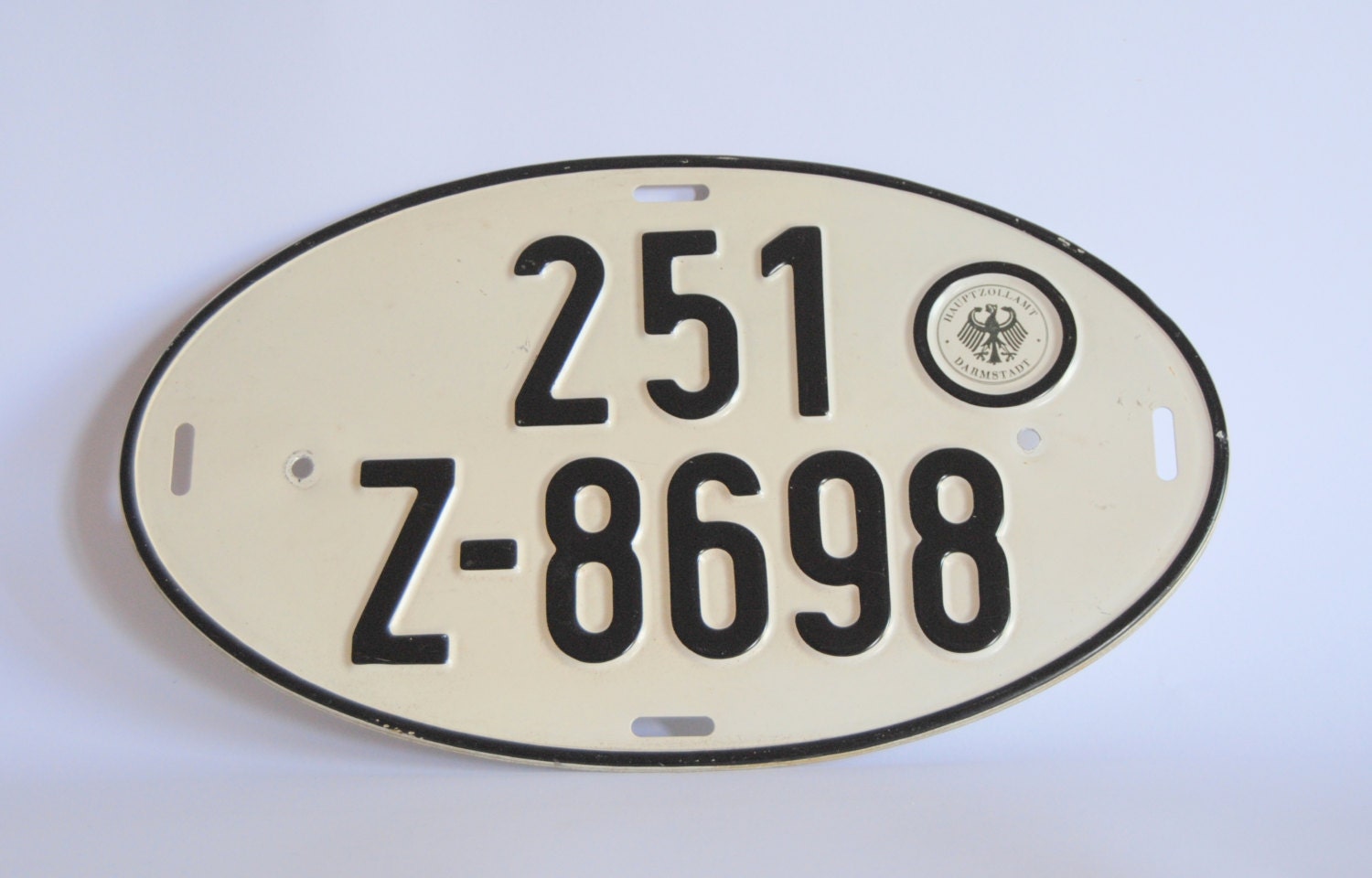 vintage german license plate oval shaped