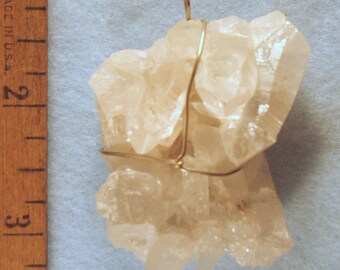 Arkansas Rainbow Time Link Door Quartz Crystal Cluster with Fairy Frost & Dust Quantum Wire Wrapped Pendant