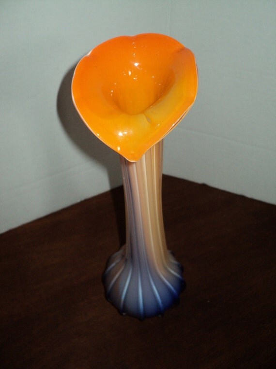 Vintage Blown Glass Vase in the Shape an Orange Tulip with a