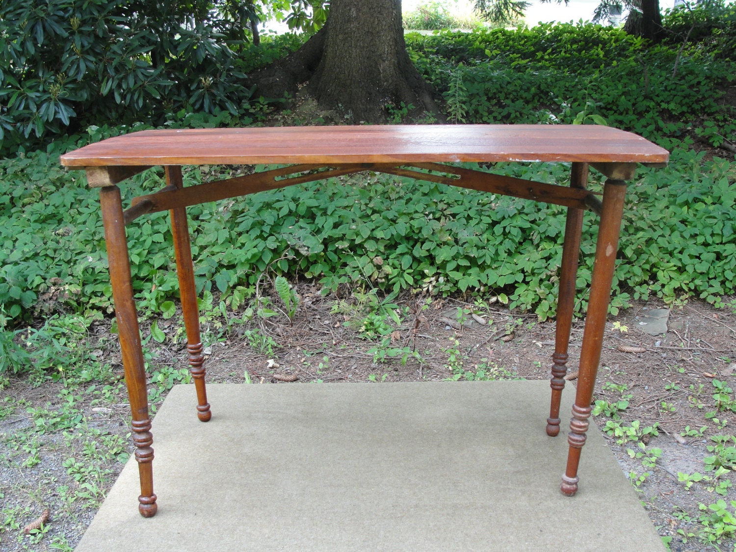 Antique Collapsible Folding Sewing Table with Ruler