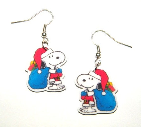 Snoopy Dangle Earrings Christmas Peanuts Snoopy Santa by Murals4U