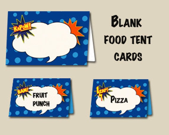 Items similar to Blank Superhero Food Tent Cards on Etsy
