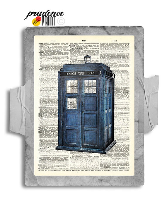 The Original TARDIS Doctor Who Geek Print on Unframed Upcycled Bookpage