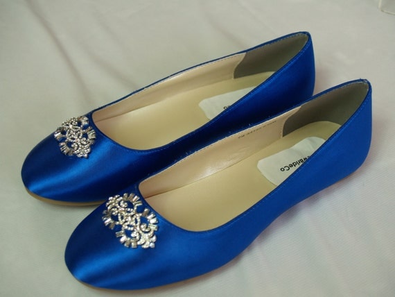 Wedding Flat Royal Blue Shoes with Brooch - Royal Blue plus 200 colors