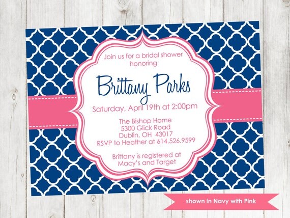 Bridal Shower Invitation - Printable Shower Themed Quatrefoil Invite - Colors and Text Customizable Il_570xn