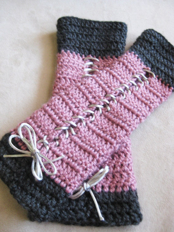 Crochet Pattern Lace-Up Armwarmer Fingerless Gloves
