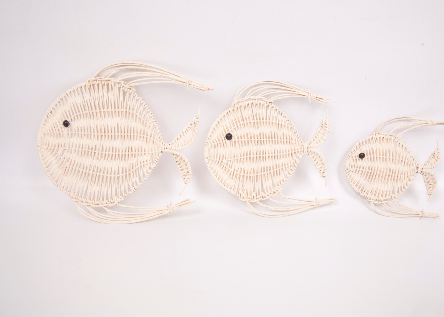 Vintage Wicker Fish Wall Hanging Set of 3 Rattan Angel Fish