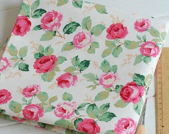 Cotton Linen Fabric,Craft, Shabby Chic Pink Flower,Rose,Vintage Pattern,Vintage Style,diy,Sewing 1/2 yard (QT169)