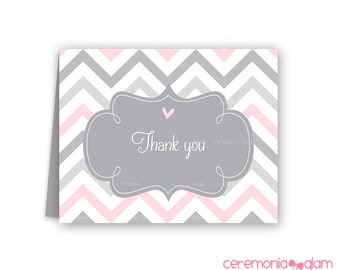 Baby shower thank you cards chevron pale pink and grey PRINTABLE