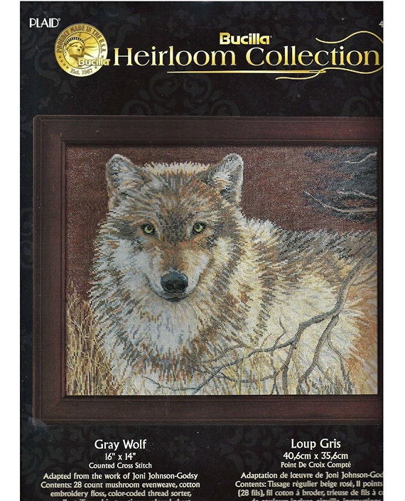 Gray Wolf Counted Cross Stitch KIT Plaid Bucilla Heirloom