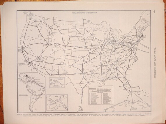 1939 Air Traffic Routes Vintage Atlas Map by oddlyends on Etsy