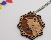 Laser cut wood necklace - Adorable little foxy fox cameo - natural wooden finish