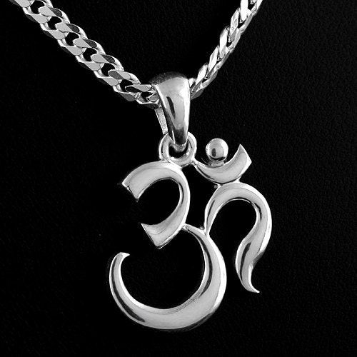 OM AUM Men's Necklace OM aum 3D Silver Pendant Religious