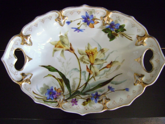 Antique CT Germany Porcelain Floral and Gold Oval Bowl by barbsbin