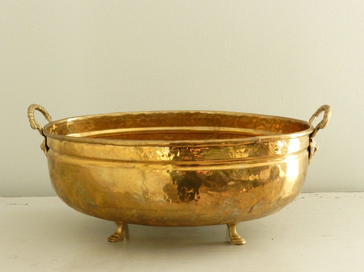 Large Vintage Brass Container Vessel Planter Centerpiece