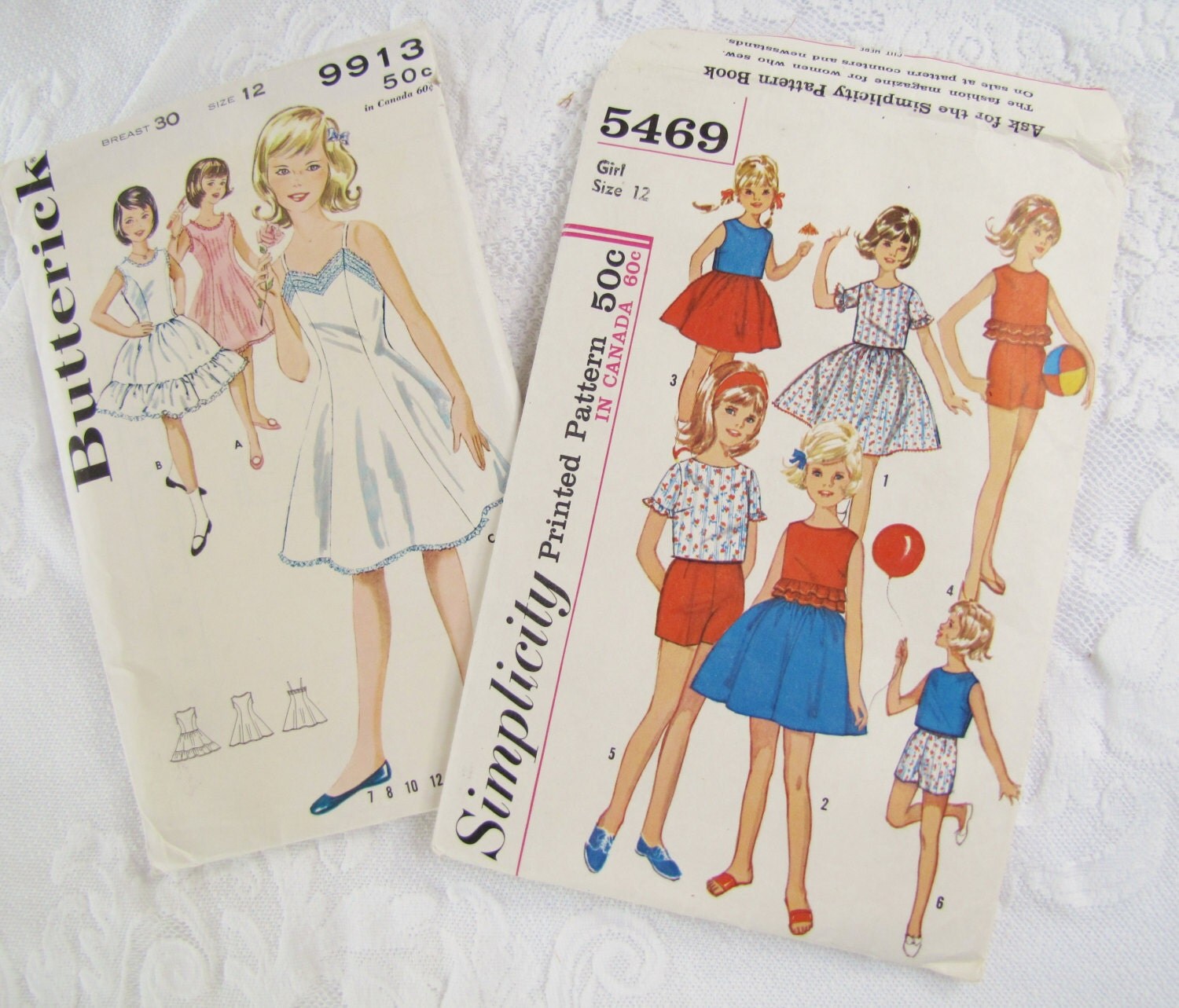 Set of Two Antique Sewing Patterns Girls size 12 1960's