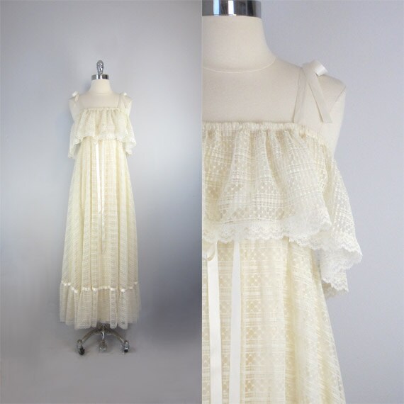 vintage 70s lace wedding dress / bohemian lace by archetypevintage