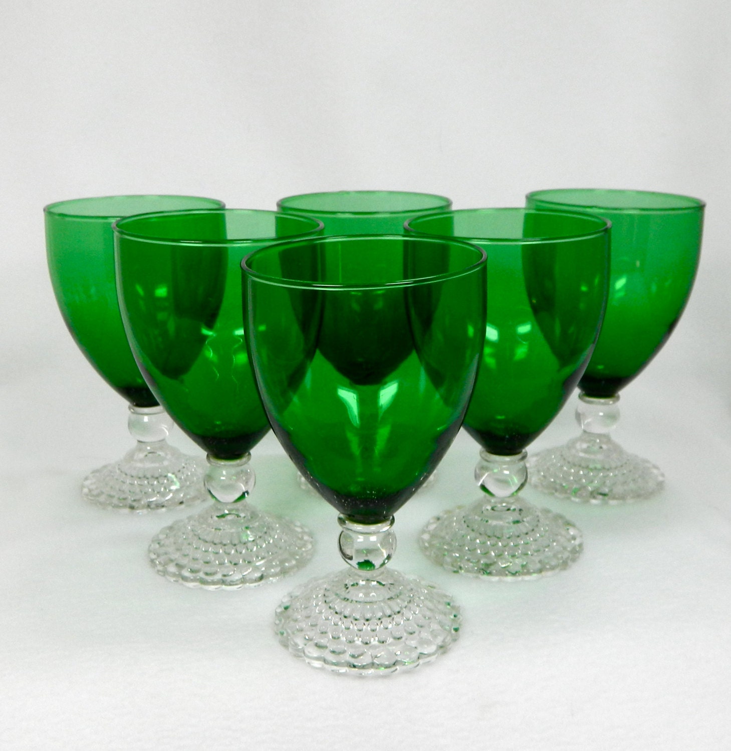 Vintage Forest Green Boopie Water Goblets Set of 6 Water