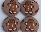 CHRISTMAS GINGERBREAD cookie button magnet, kitchen holiday magnet, candy cane fabric covered button magnet -- set of 4 Il_170x135