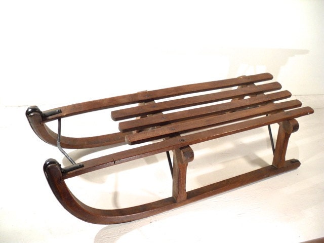 Antique Wood Snow Sledge Davos European Sled