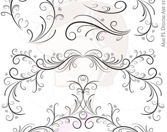 Classic Flourishes Swirls Clipart Collection Curls Branch Leaf Borders ...