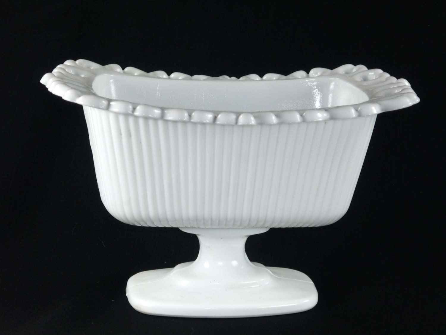 Vintage Indiana Milk Glass Lace Edge Candy Dish Rectangle 1958