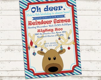 Custom Christmas Party Invitation - 7X5 printable download - Reindeer ...