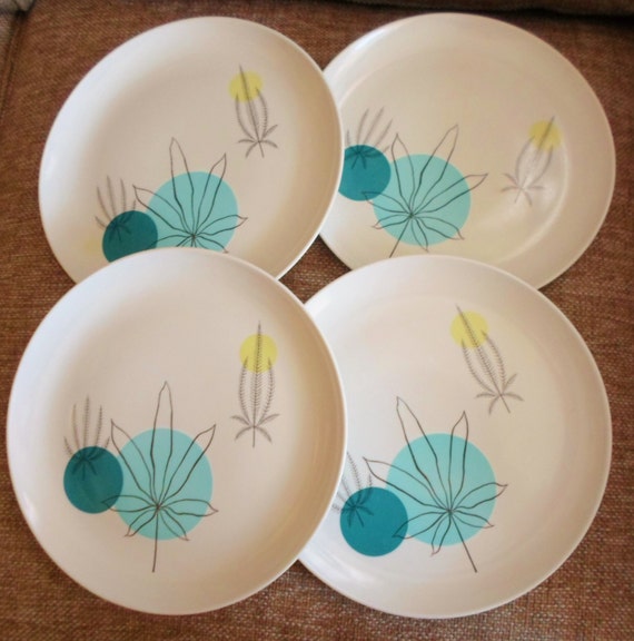 Rare Vintage Brookpark Fantasy Melmac Dinner Plates Turquoise