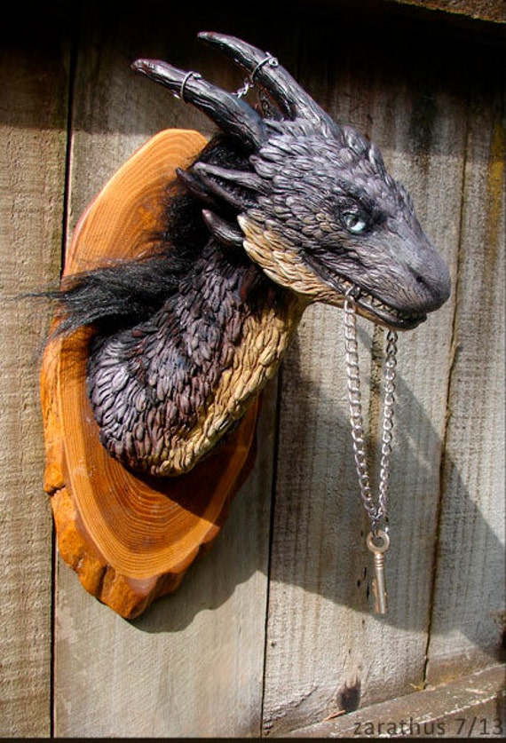 Fake taxidermy fur dragon sculpture