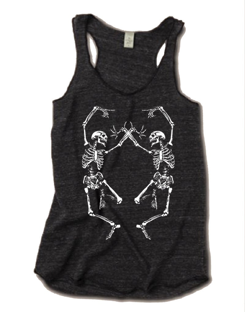Womens Halloween Dancing SKELETON Tri Blend Tank Top American