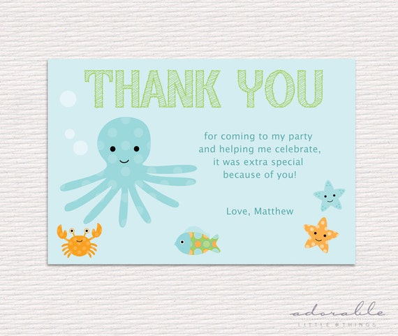 Items Similar To Printable Under The Sea Thank You Card Diy Birthday