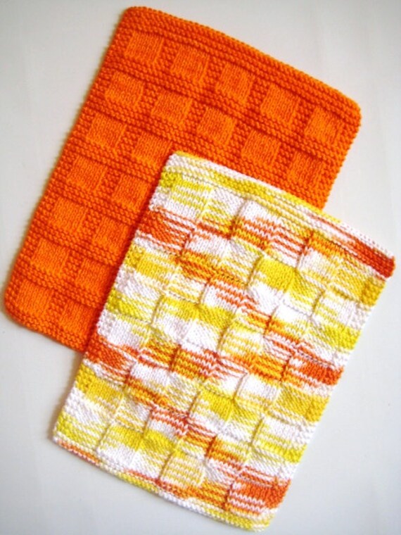 Hand Towels Kitchen Towels Hand Knit Orange by CozyKitchenKnits