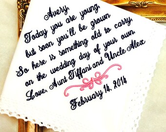 Wedding Hankies Hankerchiefs Personalized Hankies Flower Girl Handkerchief Embroidered Monogrammed Flower Girl - Today you are Young