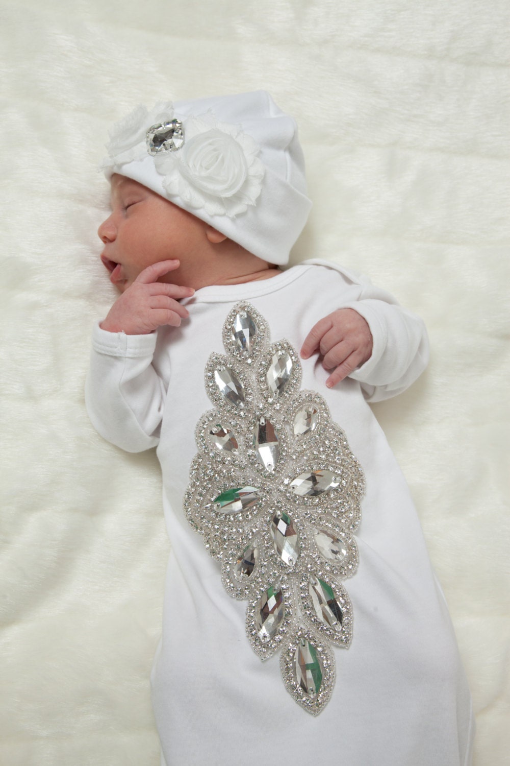 Infant Baby Layette White Cotton Baby Gown with Chiffon and