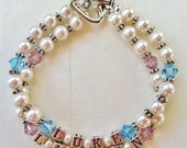 Items similar to Mother's Bracelet - Double Pearl Strand with Children ...