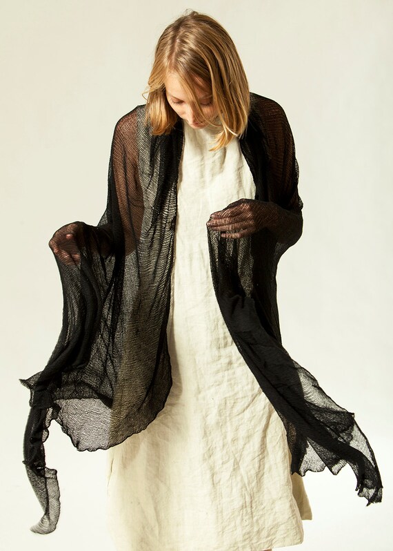 Big Black sheer shawlwomen knit black scarfBamboo silk scarf