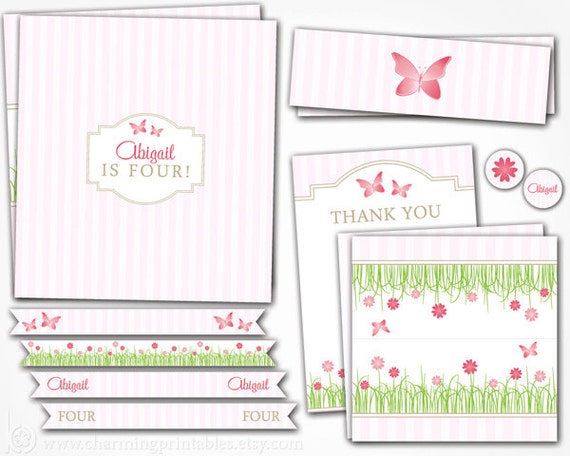 Garden Party Kit - PRINTABLE DIY - Flower Butterfly Party (Flags, Wrappers, Labels, Toppers, Pennants) - Garden Party Collection Il_570xn
