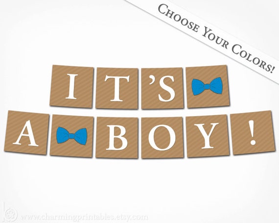 Bow Tie Baby Shower Banner - PRINTABLE DIY Digital File - It's a Boy Baby Shower Banner - Blue Brown - Bow Tie Collection Il_570xn