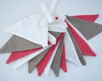 Bunting / Fabric Flag Banner / Pennant Nursery / Porch / Patio Decor / Photo Prop / Ecru / Pink / Ivory