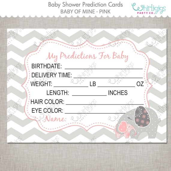 Predictions For Baby - Printable Baby Shower Cards "Baby of Mine" Elephant Theme -  INSTANT DOWNLOAD