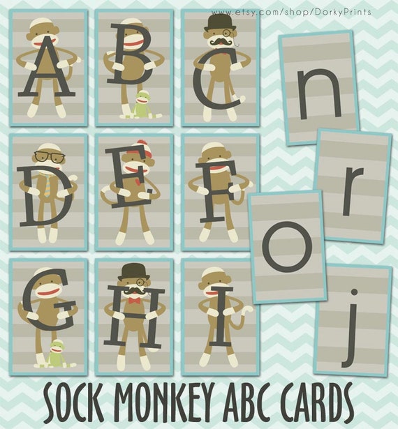 sock monkey printable alphabet cards pdf kindergarten
