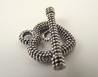 Textured Pewter Toggle Clasp, Heart Clasp, Large Toggle Clasp, 2 Sets