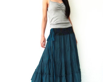 NO.36 Rust Cotton Tiered Peasant Skirt Long Maxi Skirt