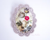 Fabric Brooch Crochet Brooch Purple brooch Flower Bouquet Lace Romantic Oval Shabby chic French Country Brooches
